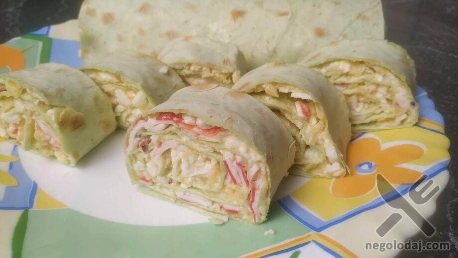 Lavash Roll with Crab Sticks and Processed Cheese